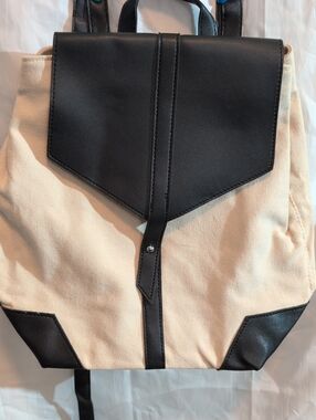 Canvas Vegan Leather Backpack - Black & Cream